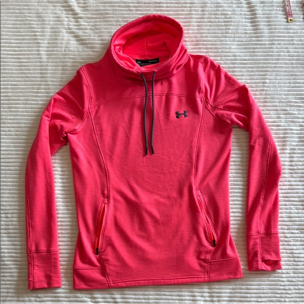 Under Armour Bright Pink Cowl Neck Lightweight Sweatshirt Pockets Thumbholes M